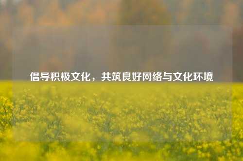 倡导积极文化，共筑良好网络与文化环境