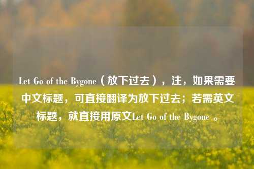 Let Go of the Bygone(放下过去),注,如果需要中文标题,可直接翻译为放下过去;若需英文标题,就直接用原文Let Go of the Bygone 。