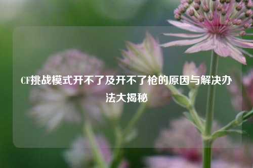 CF挑战模式开不了及开不了枪的原因与解决办法大揭秘
