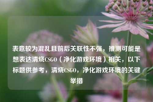 表意较为混乱且前后关联性不强,推测可能是想表达清烧CSGO(净化游戏环境)相关,以下标题供参考,清烧CSGO,净化游戏环境的关键举措
