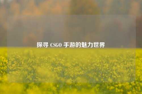 探寻 CSGO 手游的魅力世界